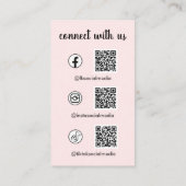 Connect With UsソーシャルメディアQRコード赤面ピンク 名刺 (裏面)