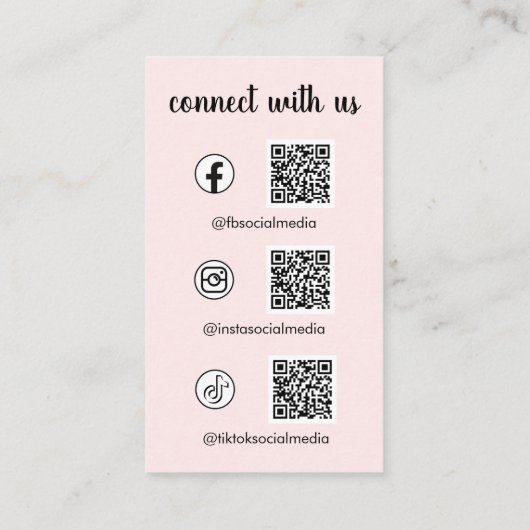 Connect With UsソーシャルメディアQRコード赤面ピンク 名刺 (裏面)