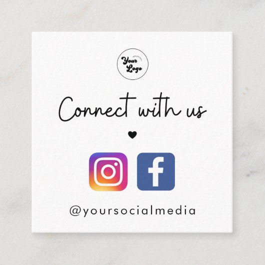 Connect with UsハートInstagram Facebook QRコード スクエア名刺 (正面)