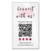 Connect With UsブランディングロゴQRコードピンクモダン色 マグネット名刺 (正面縦)