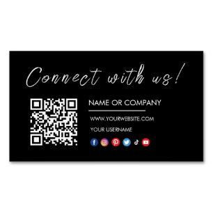 Connect with usロゴQrコードソーシャルメディアブラック マグネット名刺