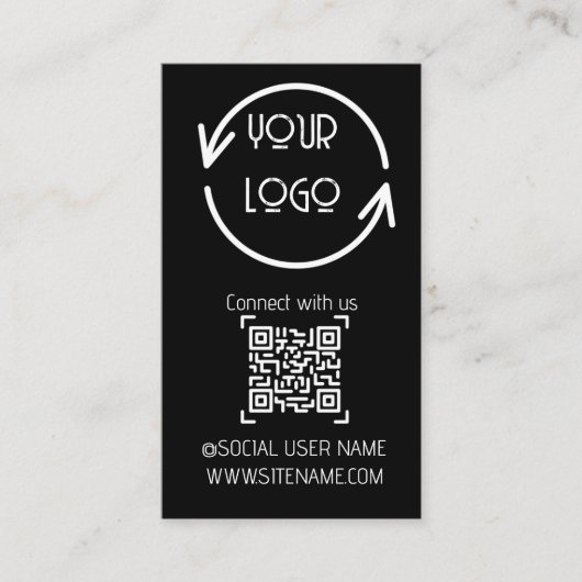 Connect with us，ソーシャルメディアQRコードブラックブシンc 名刺 (正面)