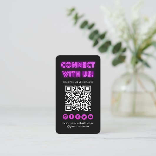 Connect With Us Black QR Code Social Media Modern 名刺 (スタンド正面)