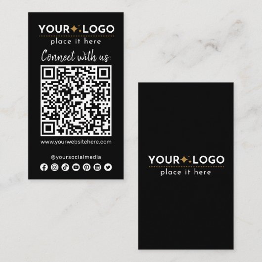 Connect With Us QRコードソーシャルメディアブラックモダン 名刺 (正面/裏面)