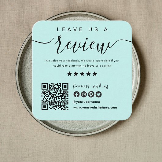 Connect With Us QRコードレビューUsトロピカルブルー スクエア名刺