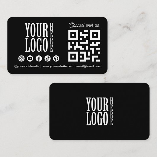 Connect with us Social Media QR Code Black Busines 名刺 (正面/裏面)