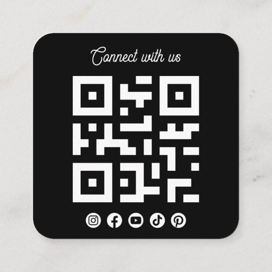 Connect with us Social Media QR Code Black Square スクエア名刺 (裏面)