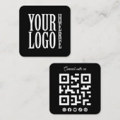 Connect with us Social Media QR Code Black Square スクエア名刺 (正面/裏面)