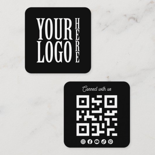 Connect with us Social Media QR Code Black Square スクエア名刺 (正面/裏面)