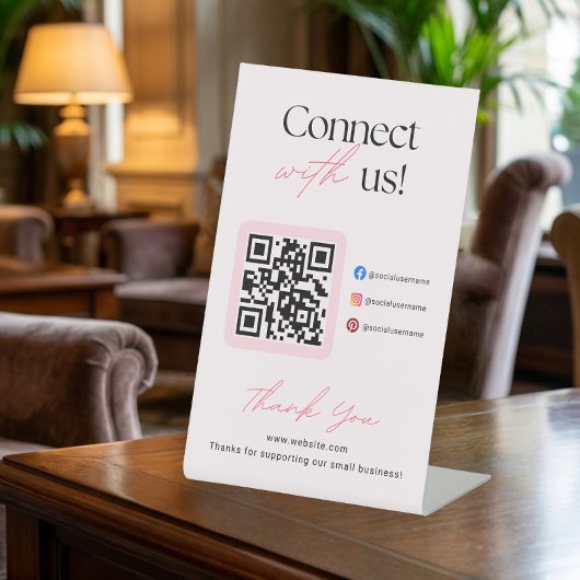 Connect With Us Social Media QR Code Business  台座サイン