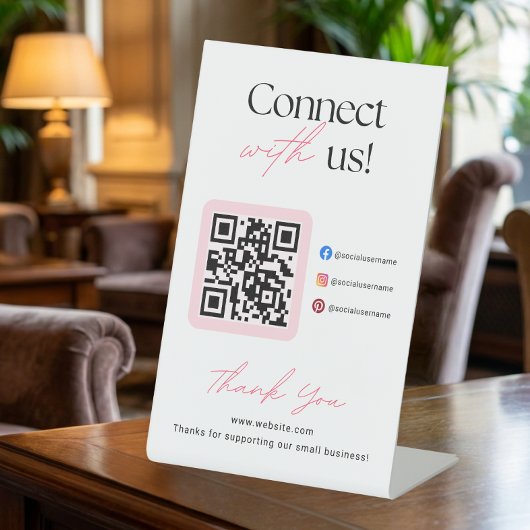 Connect With Us Social Media QR Code Business  台座サイン