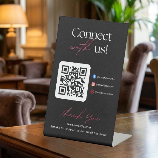 Connect With Us Social Media QR Code Business  台座サイン