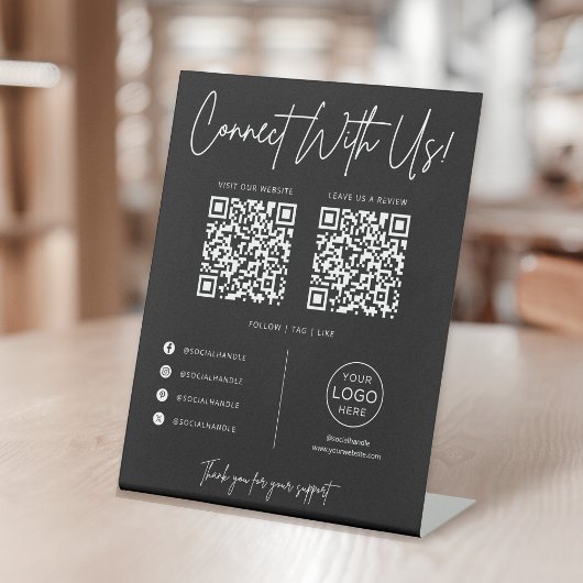 Connect With Us Social Media QR Code Business 台座サイン