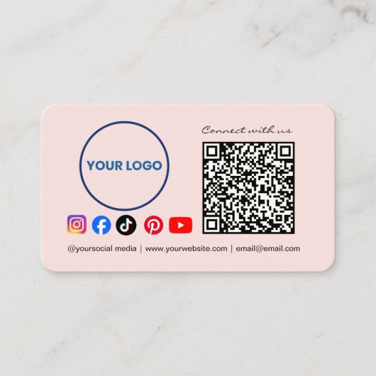 Connect with us Social Media QR Code Pink Business 名刺 (正面)