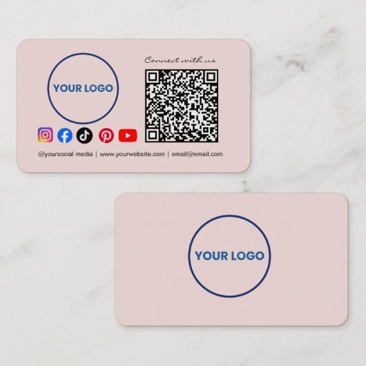 Connect with us Social Media QR Code Pink Business 名刺 (正面/裏面)
