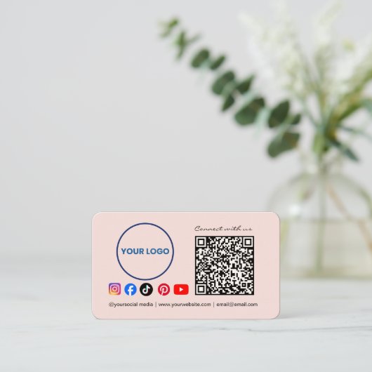 Connect with us Social Media QR Code Pink Business 名刺 (スタンド正面)