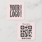 Connect with us Social Media QR Code Pink Square スクエア名刺 (正面/裏面)