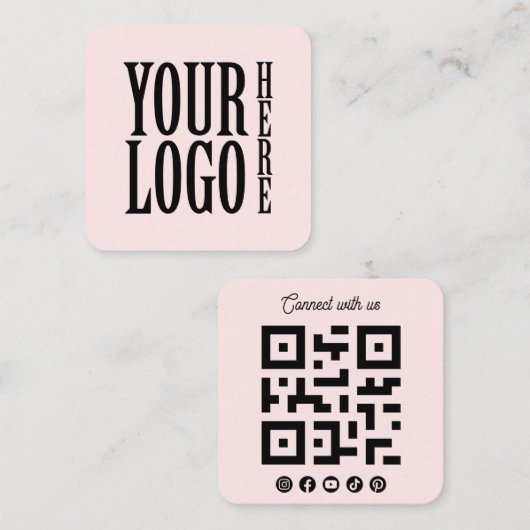 Connect with us Social Media QR Code Pink Square スクエア名刺 (正面/裏面)