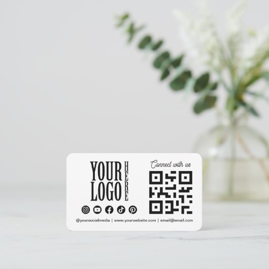 Connect with us Social Media QR Code whit Business 名刺 (スタンド正面)