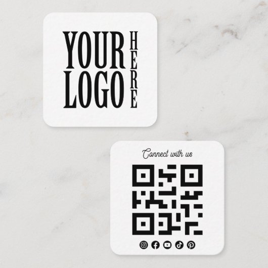 Connect with us Social Media QR Code White Square スクエア名刺 (正面/裏面)