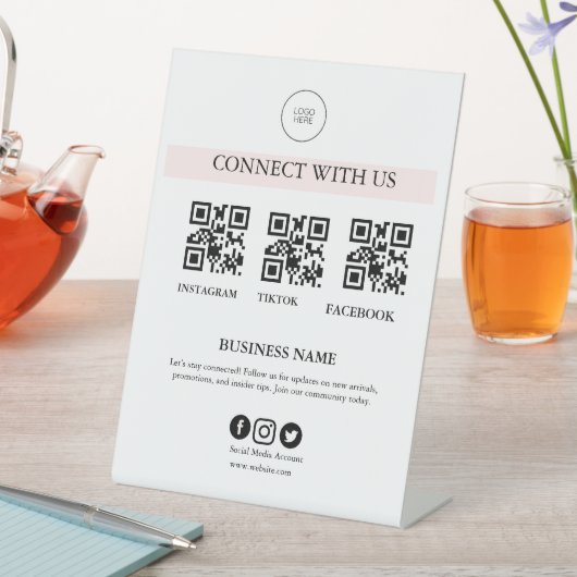 Connect With Us Social Media Sign | Editable Busin 台座サイン (インサイチュ)