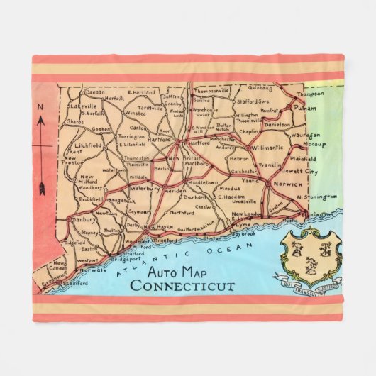 Connecticut Auto Map フリースブランケット (正面(横))