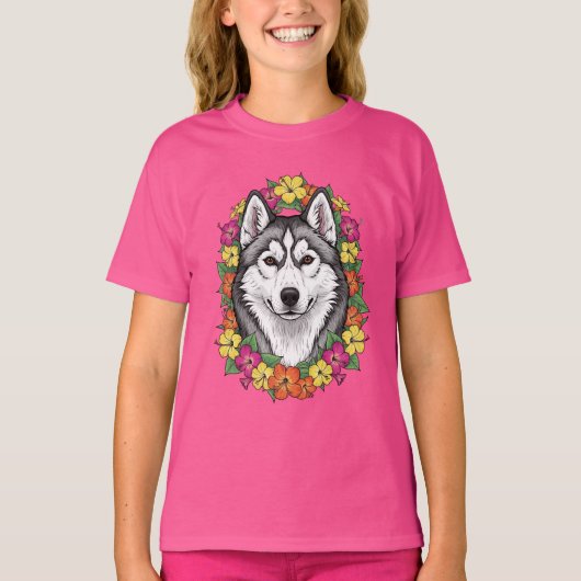 Connecticut Dog And Colorful Mirablis Flowers Tシャツ (正面)