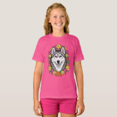 Connecticut Dog And Colorful Mirablis Flowers Tシャツ (正面フル)