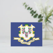 Connecticut Flag Souvenir Nutmeg State Shield ポストカード (スタンド正面)