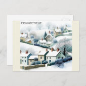 Connecticut Snowy Winter Village Illustration ポストカード (正面/裏面)