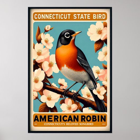 Connecticut State Bird - American Robin Vintage  ポスター (正面)