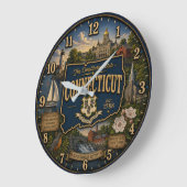 Connecticut State Constitution State Map Landmark ラージ壁時計 (傾斜)