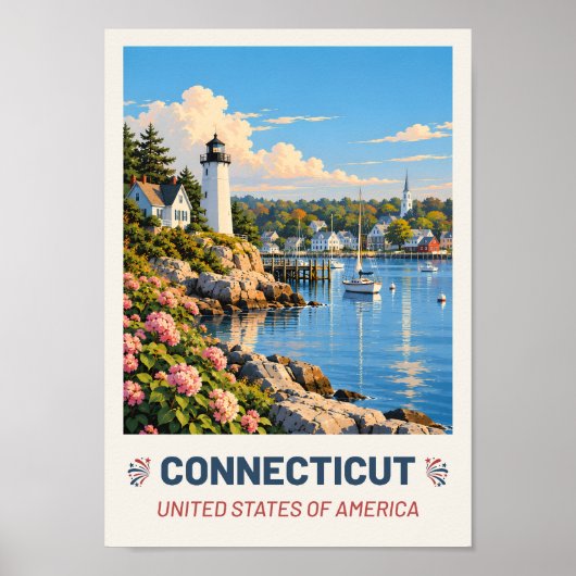 Connecticut USA – Vintage Travel Poster ポスター (正面)