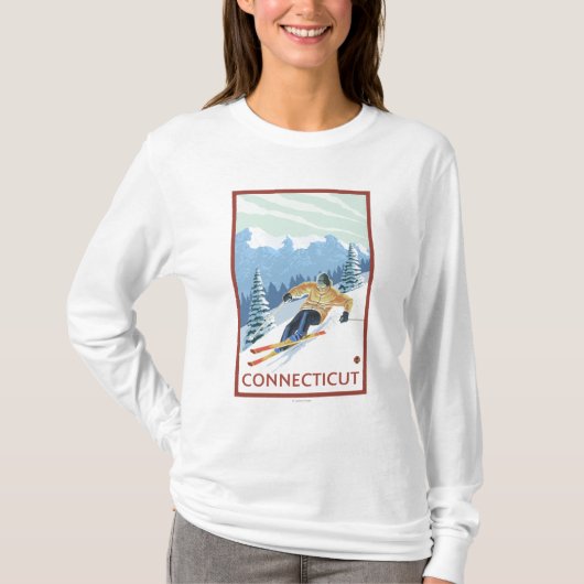 ConnecticutDownhillのスキーヤー場面 Tシャツ (正面)