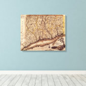 ConnecticutPanoric MapConnecticut キャンバスプリント (インサイチュ (ウッドフロア))