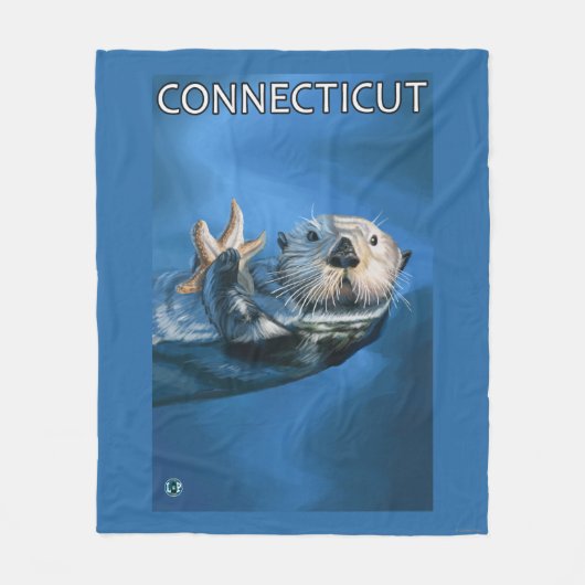 ConnecticutSeaのカワウソ場面 フリースブランケット (正面)