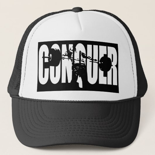 CONQUER – オリンピック重量挙げ – ジムやる気を起こさせる キャップ (正面)