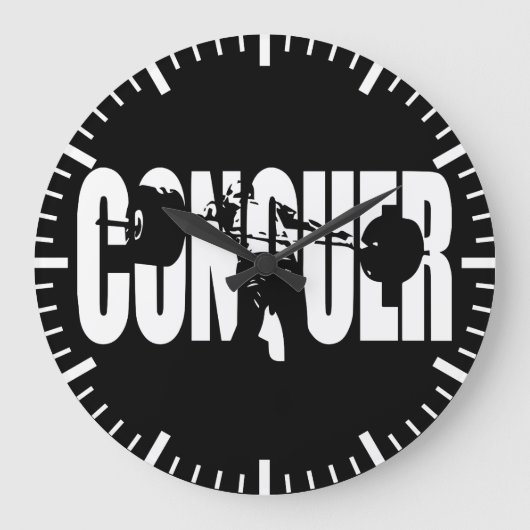 CONQUER – オリンピック重量挙げ – ジムやる気を起こさせる ラージ壁時計 (正面)
