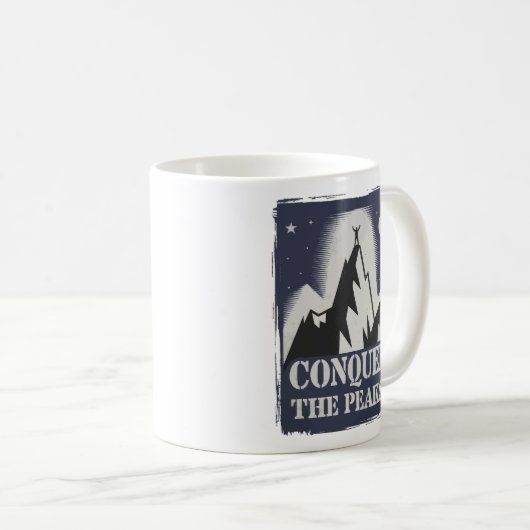 Conquer the Peaks Motivational Mountain Design コーヒーマグカップ (正面右)