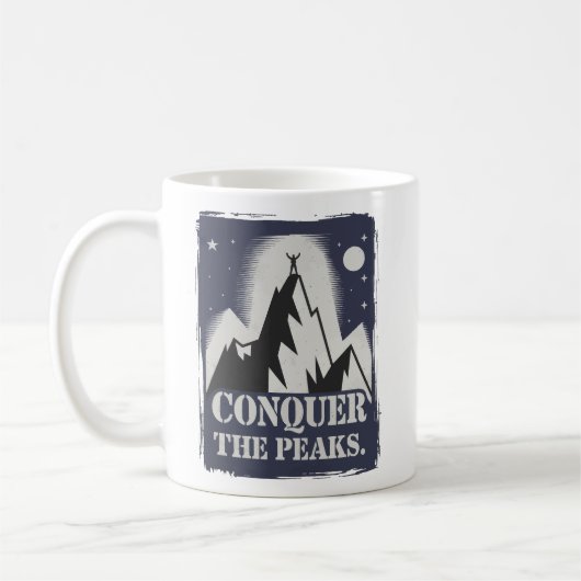 Conquer the Peaks Motivational Mountain Design コーヒーマグカップ (左)