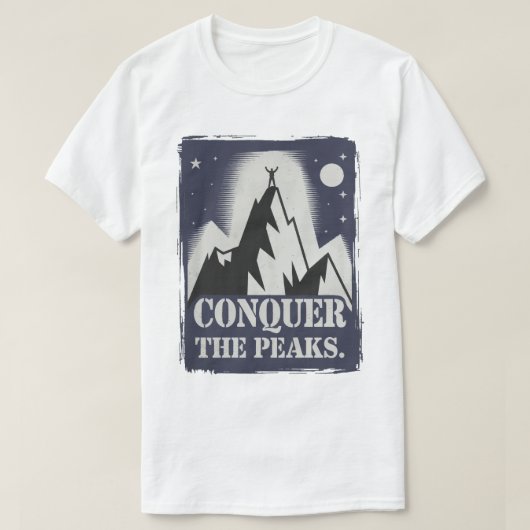Conquer the Peaks Motivational Mountain Design Tシャツ (デザイン正面)