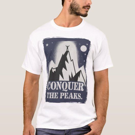 Conquer the Peaks Motivational Mountain Design Tシャツ (正面)