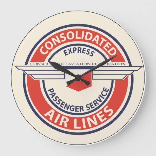 Consolidated Airlines Logo Clock（LRGまたはSM） ラージ壁時計 (正面)