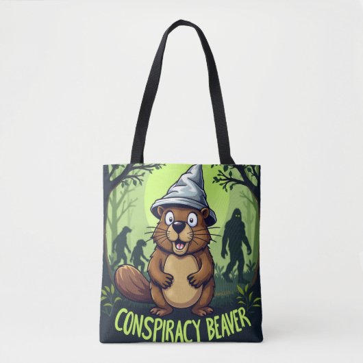 Conspiracy Beaver | Funny Cryptid Hunter トートバッグ (正面)