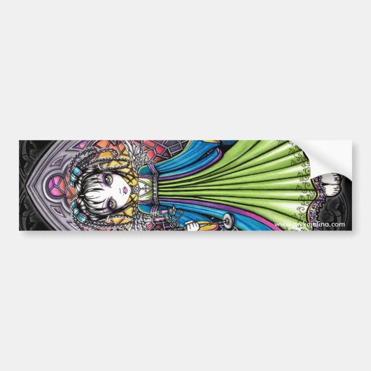 Constanceのステンドグラスの日没の天使 バンパーステッカー (正面)