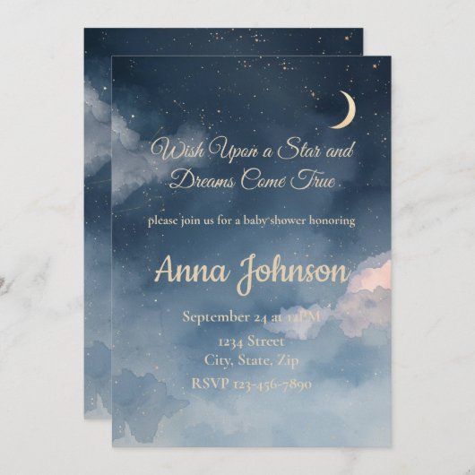 Constellation Baby Shower Invitation | Watercolor 招待状 (正面/裏面)