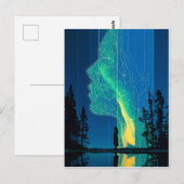 Constellations and aurora, minimalist line art ポストカード (正面/裏面)