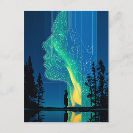 Constellations and aurora, minimalist line art ポストカード (正面)