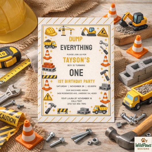 Construction 1ST バースデー | ビルダートラックパーティー 招待状