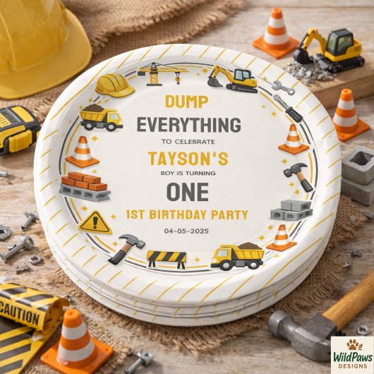 Construction 1ST Birthday | Builder Truck Party ペーパープレート